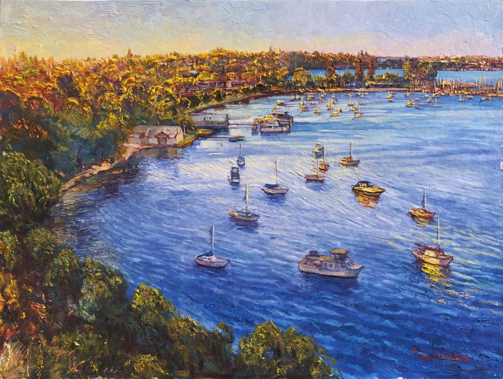 Mosman Bay Summer Sunset by Ken Rasmussen - Oil on Board Painting