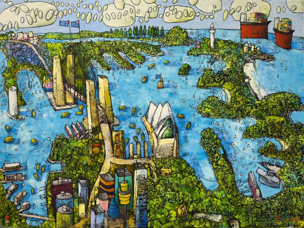 Sydney Sunrise, oil painting of Sydney Harbour by Ken Rasmussen