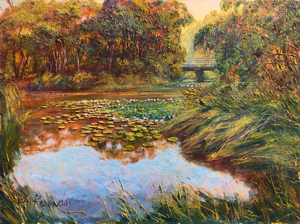 The Ford over The Margaret River by Ken Rasmussen - Oil on Board Painting