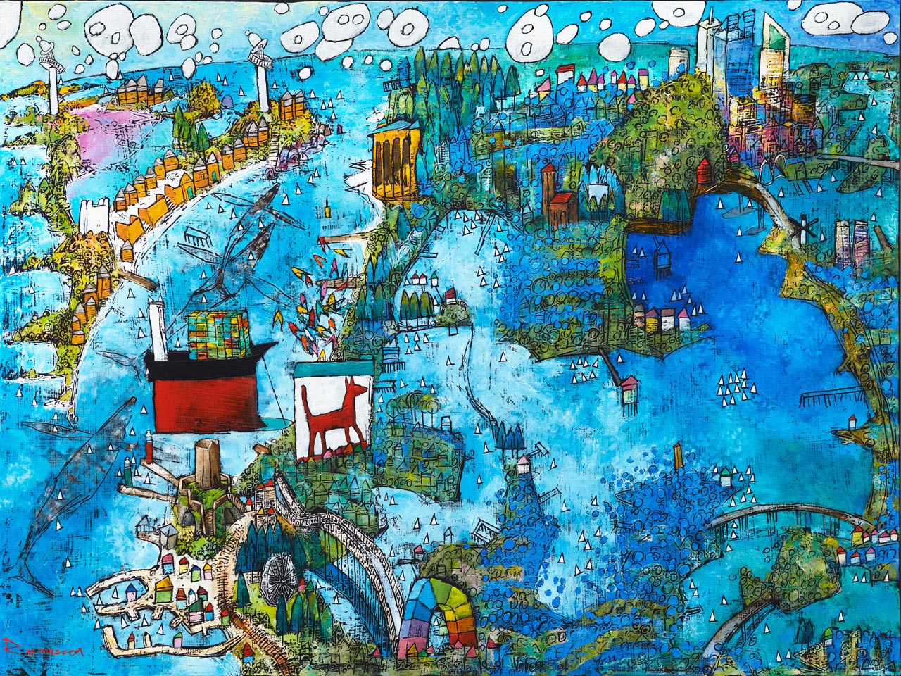 Our Happy Place - Oil Painting by Ken Rasmussen showing Fremantle, Rottnest and Perth
