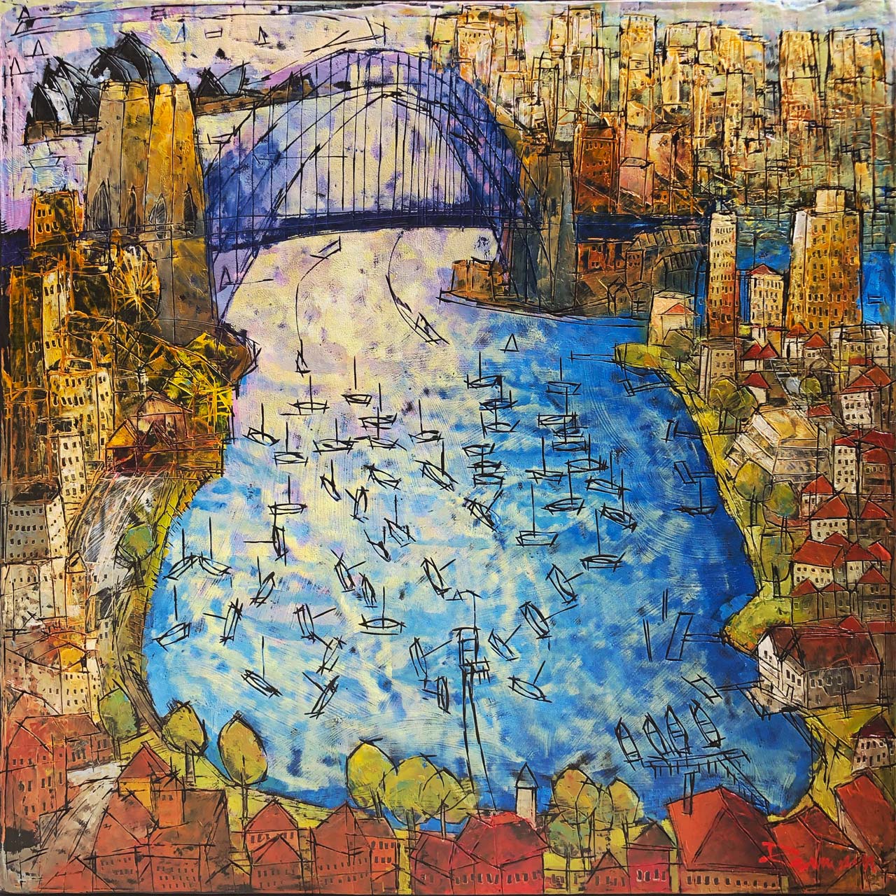 Sydney Oil Painting of Lavender Bay, Sydney Harbour Bridge and Opera House