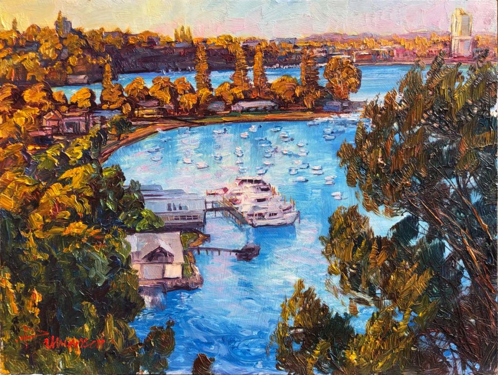 Mosman Bay Sunset by Ken Rasmussen - Oil on Board Painting