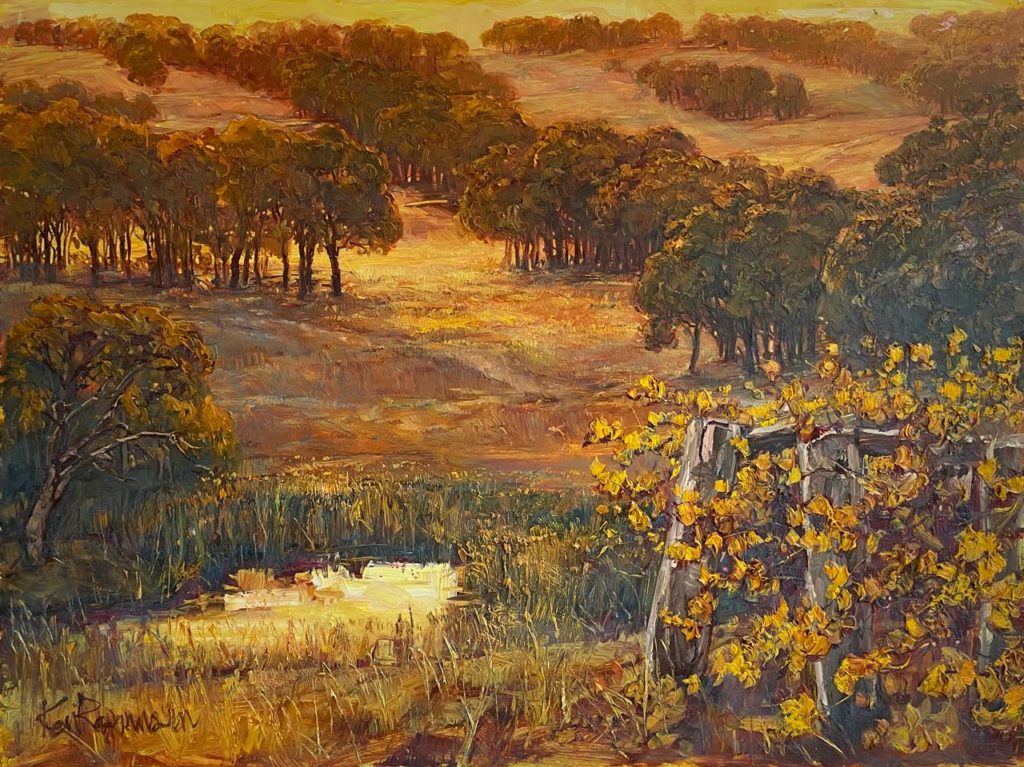 Margaret River Vineyards in the Late Afternoon, oil painting by Ken Rasmussen
