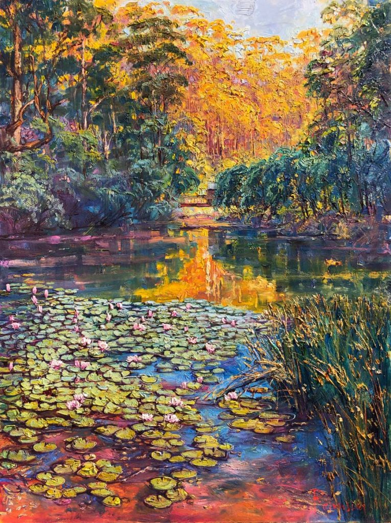 The Margaret River Water Lily Pool First Light by Ken Rasmussen - Oil on Board Painting