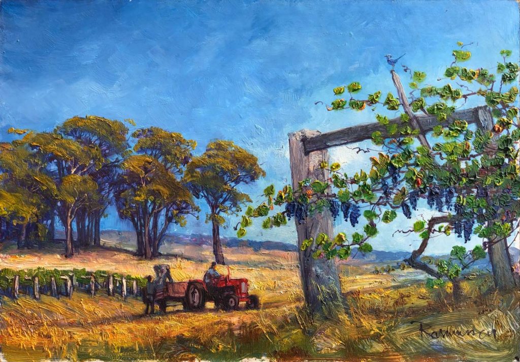 Wine and Wrens at Margaret River by Ken Rasmussen - Oil on Board Painting